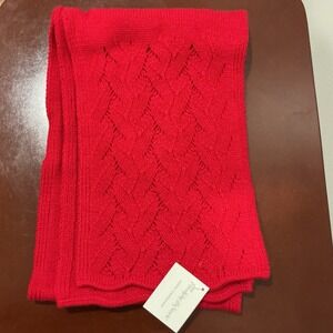 Preston & York Diamond Pointelle 100% Cashmere Red Winter Scarf Women's NEW